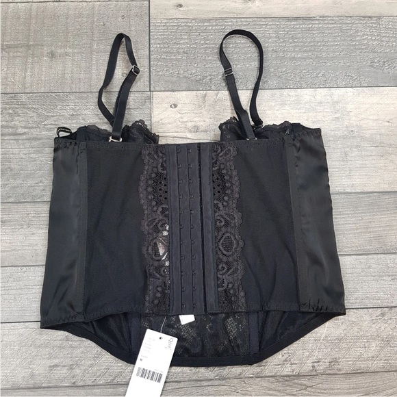 Urban Outfitters Ava Lace Corset Basque Medium 12 14 Black Underwired Top BNWT - Picture 7 of 10